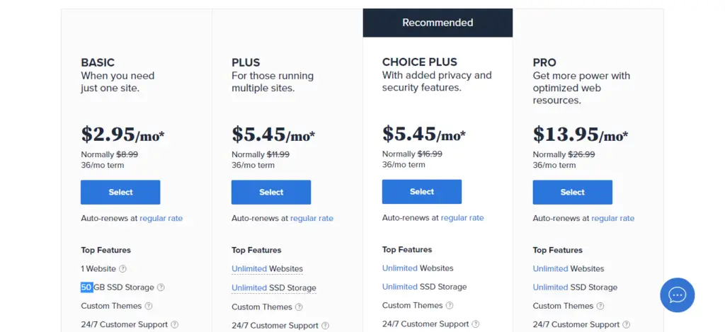 bluehost-disk-space-pricing