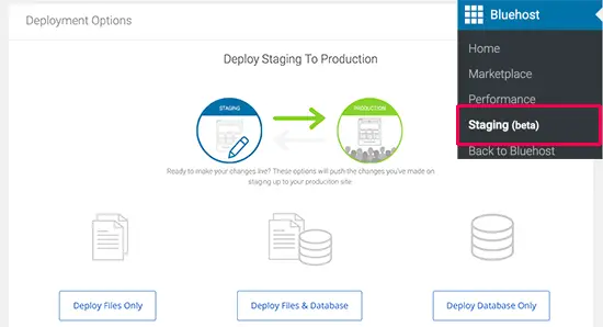 bluehost site staging